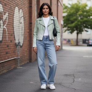 Blank NYC Women's Mint Green Vegan Leather Moto Jacket
